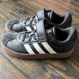 Adidas Kids Black Sneakers with White Stripes